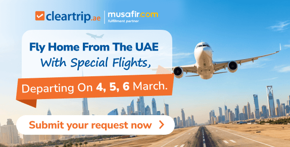 Special charter flights from the UAE to Delhi, Mumbai, Cairo and more.